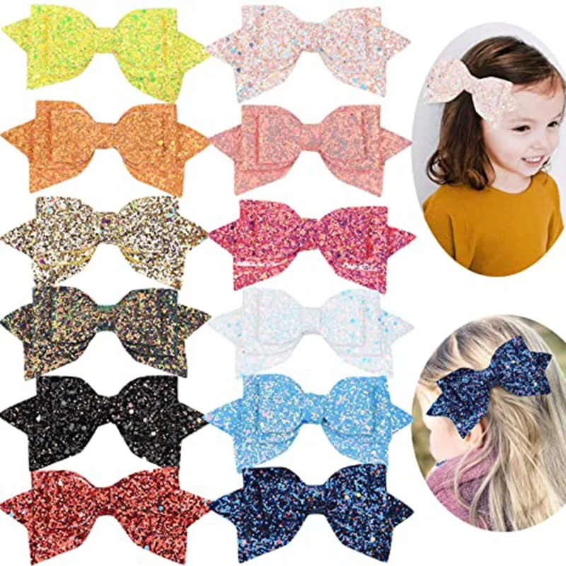 

1PCS 5Inches Big Glitter Hairpins Hair Bow Retal Hair Clip For Baby Children Kids Women Hair Clip Headwear Hair Accessories 881