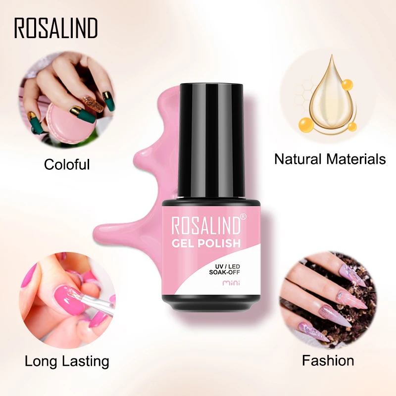Гель-лак для ногтей ROSALIND 80 цветов пластиковая бутылка базовое и верхнее покрытие