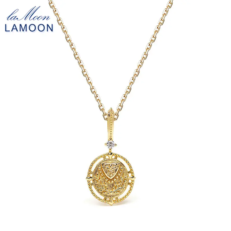 

LAMOON 925 Sterling Silver Necklace For Women Lucky Coin Mini Totem Badge Pendant K Gold Plated Handmade Delicacy Jewelry NI070