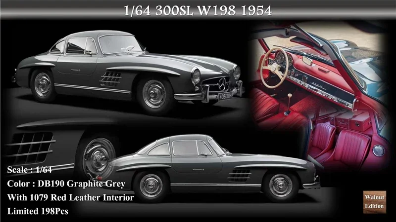 MY64 1:64 300SL W198 1954 Металлическая розовая/синяя/серая модель автомобиля из смолы