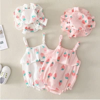 new 2 pcs baby girls clothes summer sunsuit floral print princess rompers sun hat brief set infant outfit jumpsuit clothes