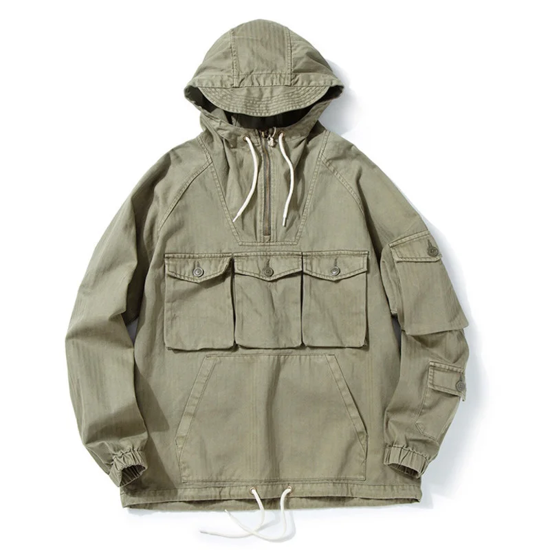 

Retro Men's Camouflage Workwear Japanese Jacket Hip Hop Loose Multi-pocket Casual Semi-cardigan Thickened Pullover Hooded Coats