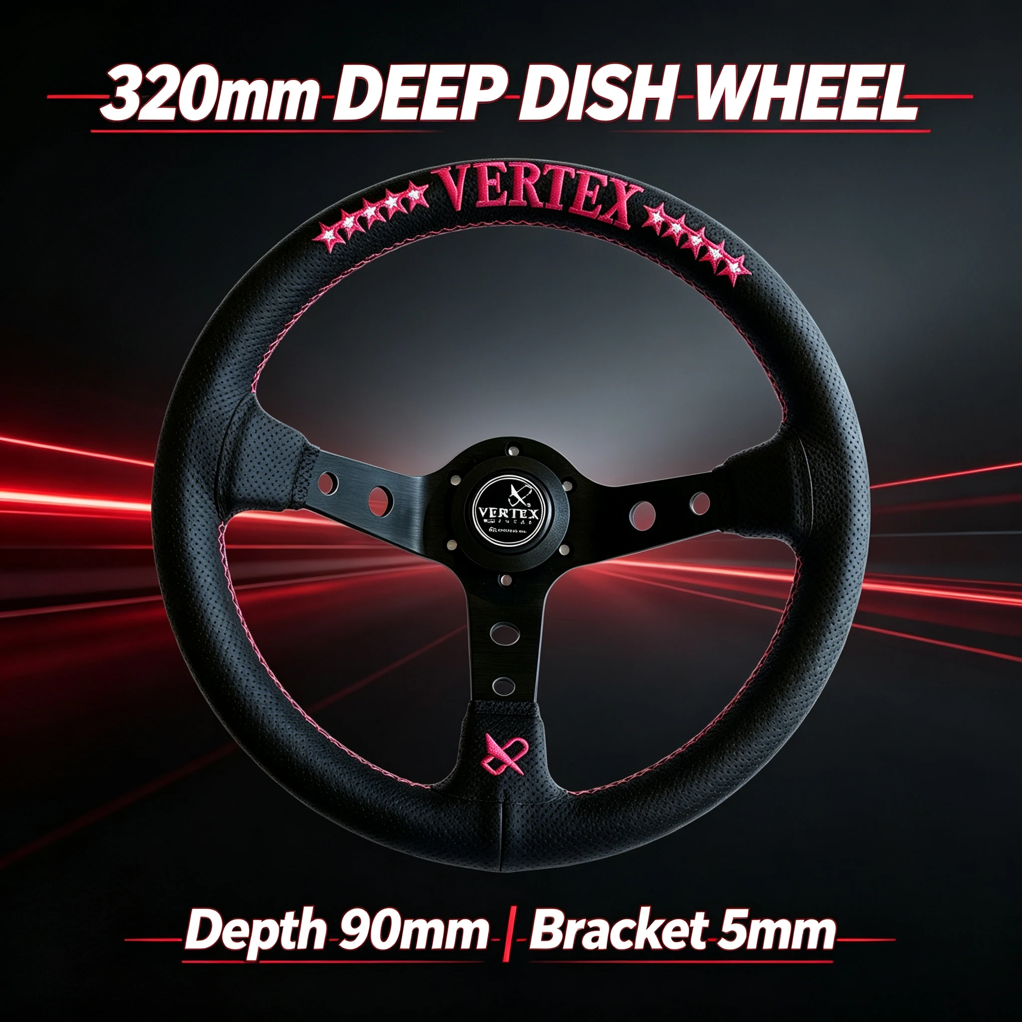 Фото Руль для автосимулятора JDM Racing Drift, 320 мм, с вышивкой 10 звезд, глубина 90 мм, кожаный, универсальный №2