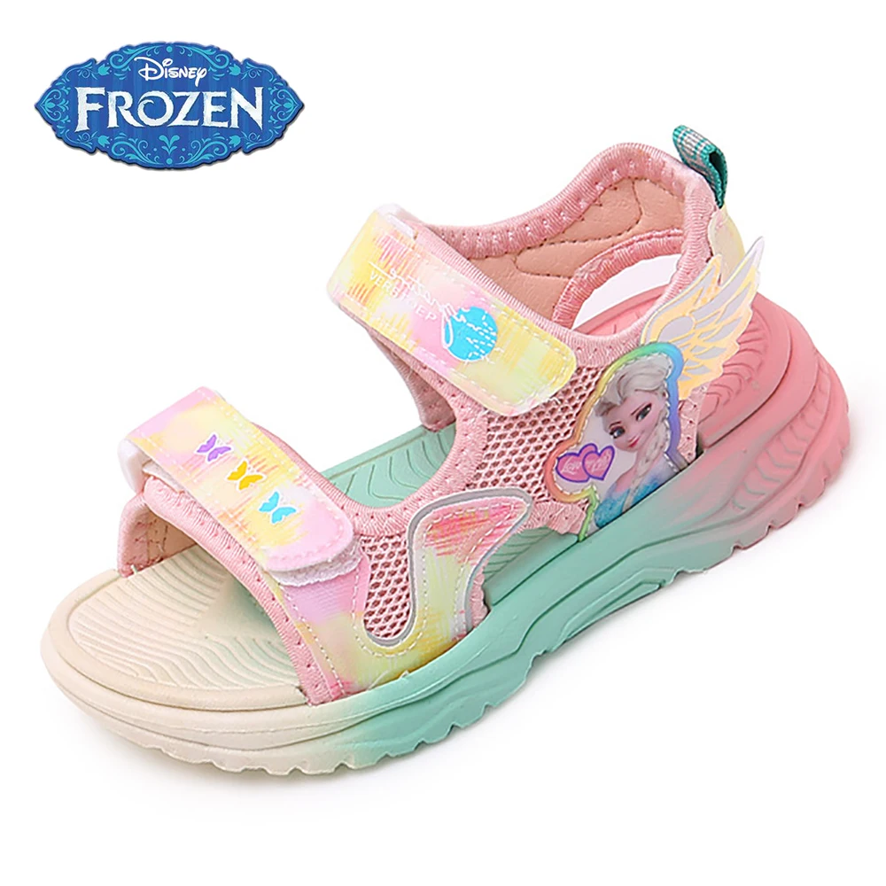 Disney Children's Fashion Casual Sandals For Summer Girls Frozen Elsa Princess Outdoor Shoes Kids Colourful Soft Bottom Sandals