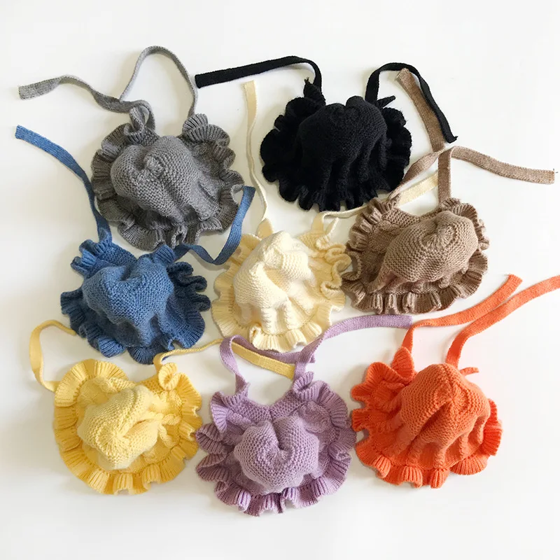 

Children's knitted hat Autumn and winter new 2022 boys and girls cute lace strap baby warm wool hat