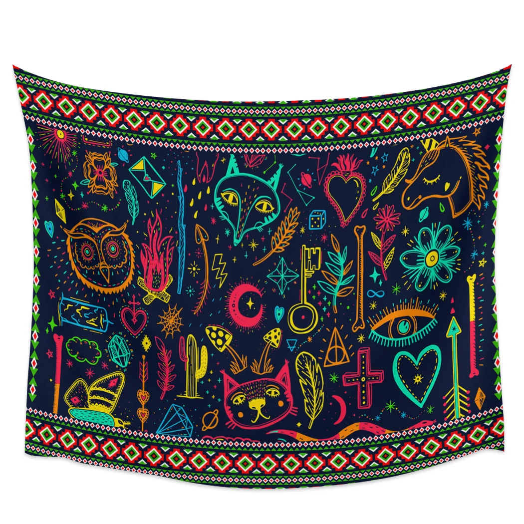 

Geometric Graffiti Ethnic Printed Large Tapestry Hippie Wall Hanging Boho Tapestries Room Art Decor Aesthetic Mats Sheet Blanket