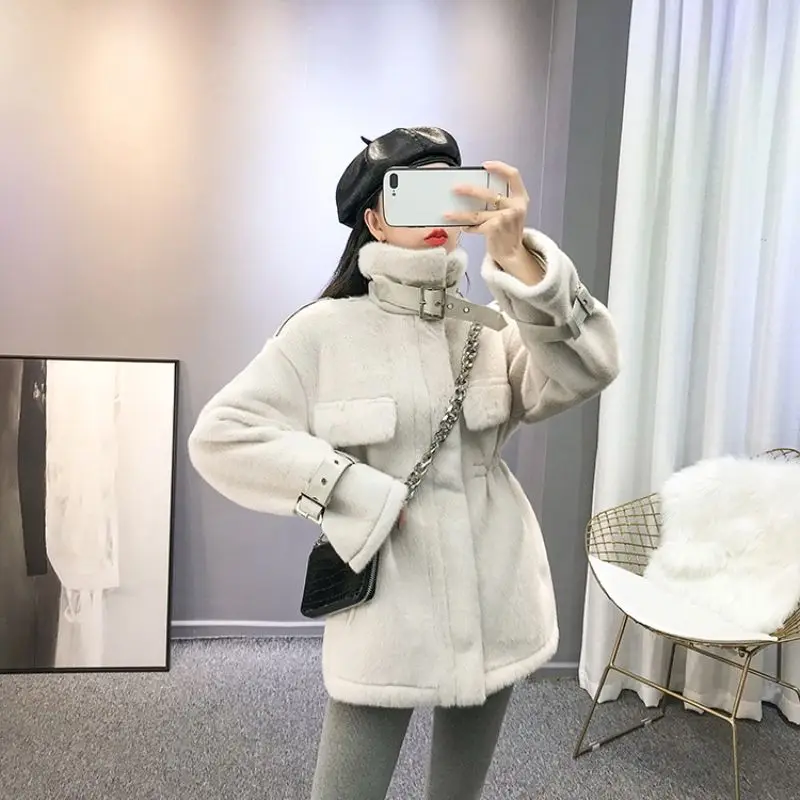 women fur coat belt Autumn Winter Fashion Faux Fur Coat Female Casual Loose Jacket Ladies Thick Warm Outerwear Elegant Overcoats