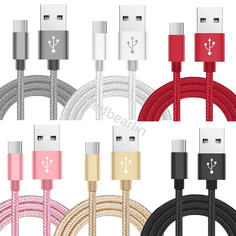 

500pcs/lot 1M 2M 3M Fast Charging Type c Micro V8 5pin Usb Cable Fabric Nylon USB-C Cables For Samsung S20 htc lg xiaomi huawei