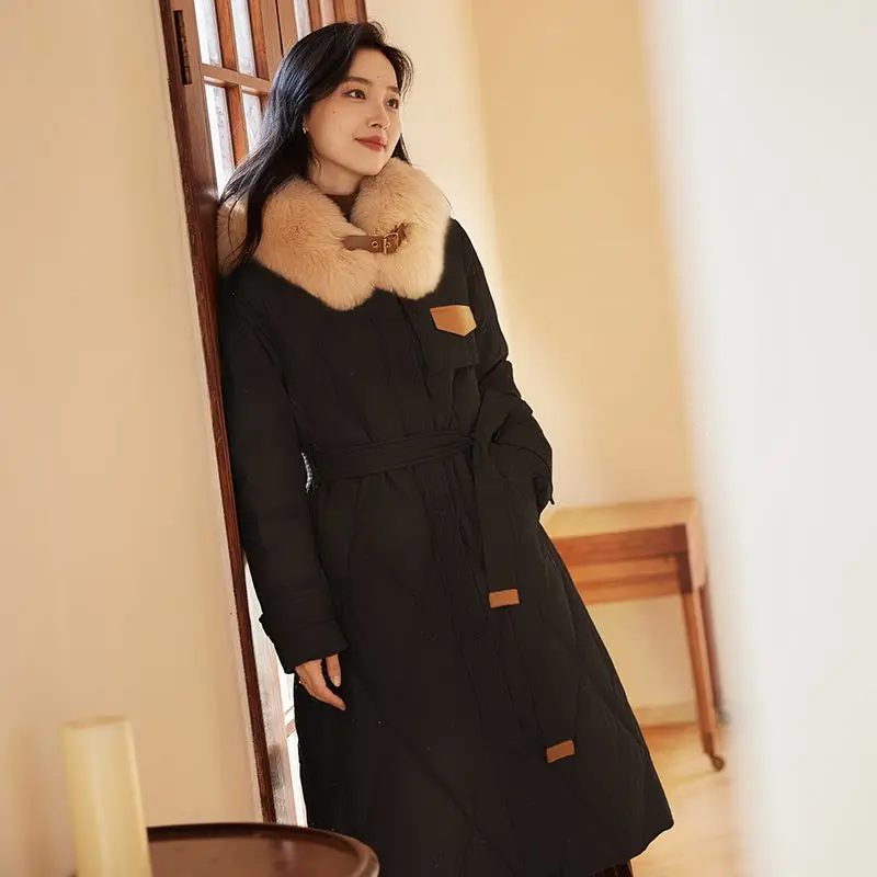 VICTORIA&ampVERA пуховик женский с лисьим мехом воротник средней длины женское пальто 2024
