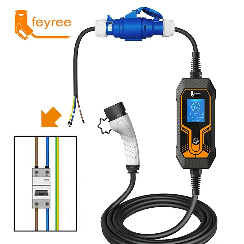 Feyree Зарядное устройство для электромобилей CEE Гнездовая розетка 3 контакта к