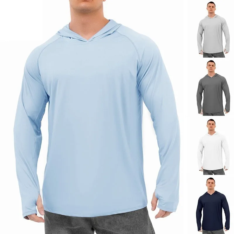 

Men's Sports Solid Color Long Sleeve Hooded Sun Protection Clothes Loose Hoodie