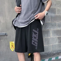 vintage streetwear letter print elastic waist loose outer wear mens shorts 2022 new summer casual couple five point shorts black