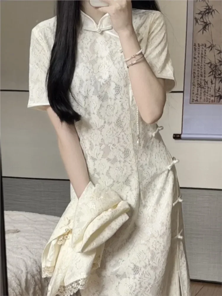 Китайское летнее традиционное китайское платье Ципао женское облегающее