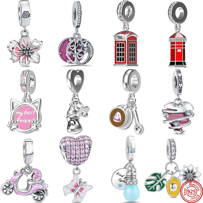 

100% 925 Silver Amulet Phone Booth Blue Glowing Light Bulb Bead Charm Fit Original Pandora Bracelet For Women Jewelry Gift DIY