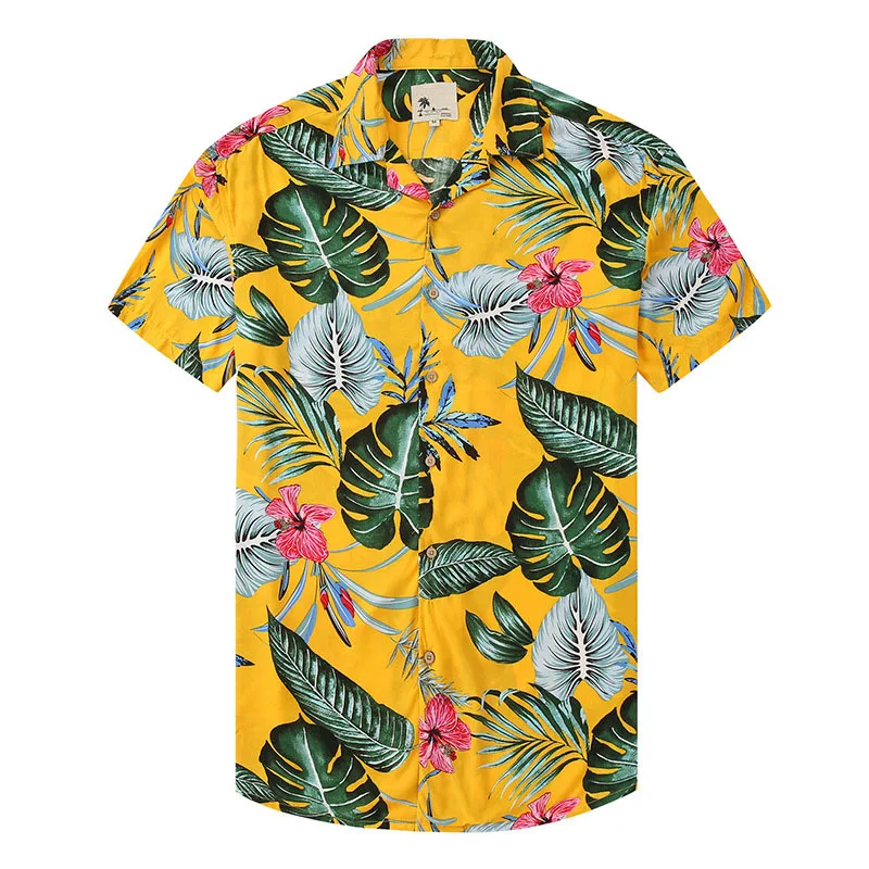 2022 Summer Casual Loose Plus Large Size Shirt Men's Hawaii Beach Vacation Shirt Floral Printing Short-Sleeved