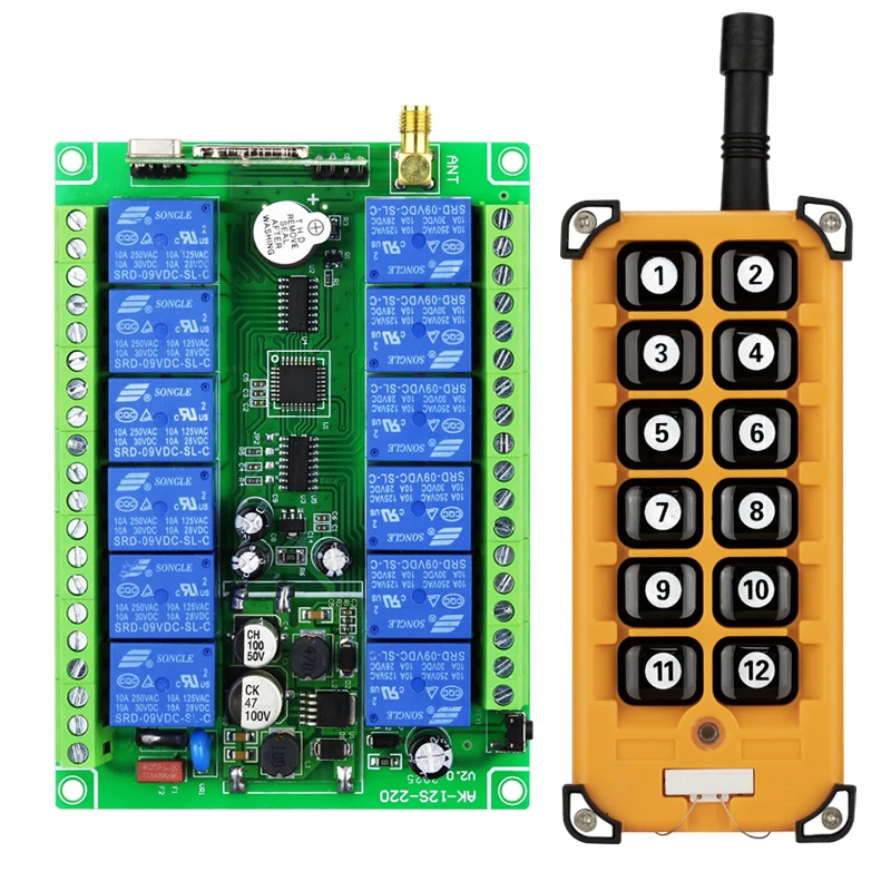 Фото DC12-48V 12 каналов 433 МГц RF переключатель универсальный набор для промышленного управления электрическим краном гаражные ворота пульт дистанционного управления и приемник №1