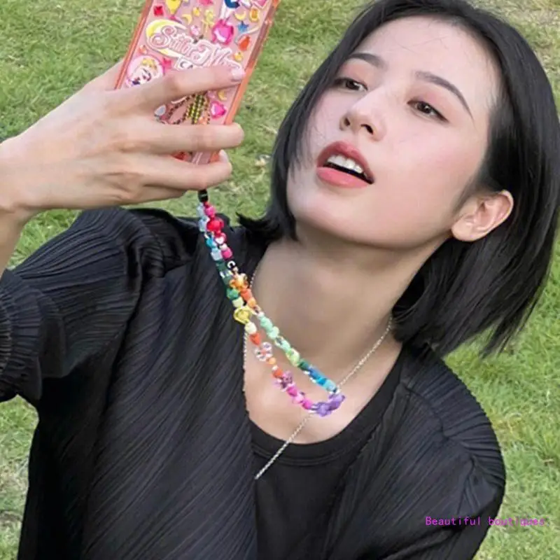 

Phone Strap Phone Lanyard Wrist Strap Rainbow Color Beaded Phone DropShip