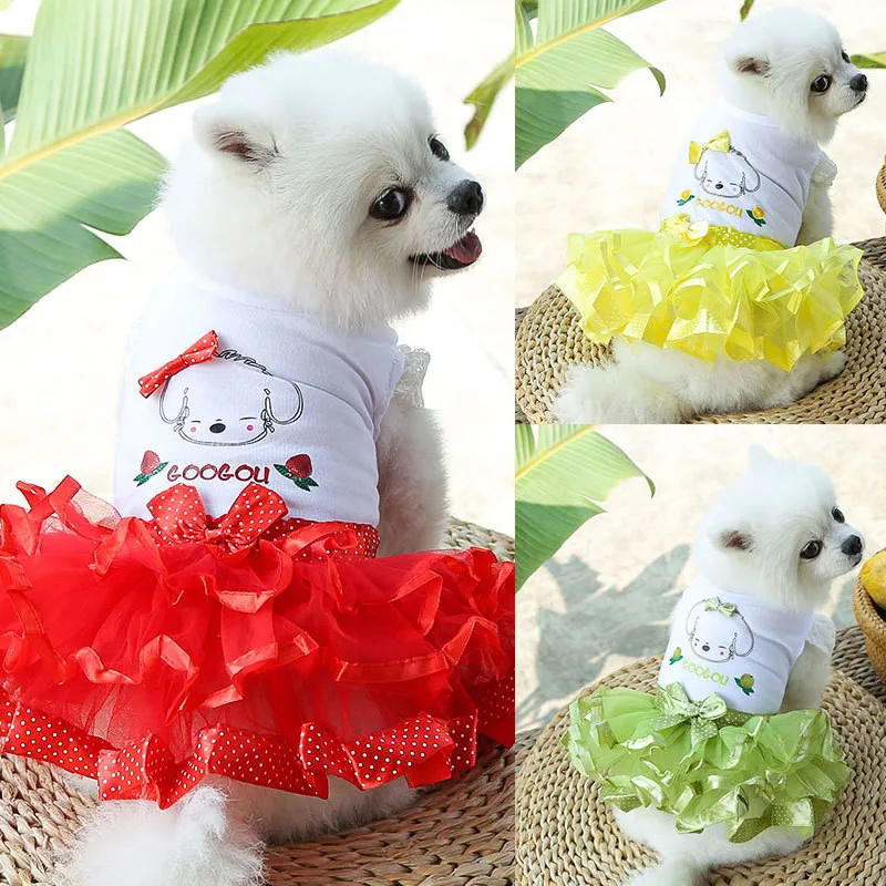 

Summer Dog Dress Cute Lace Puffy Princess Dress Fruit Dog Print Cotton Dog Clothes for Small Medium Dogs Pet Clothing Costume