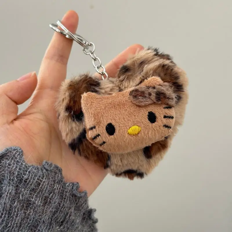 Брелок Hello Kitty Кукла Sanrio Kawaii Аниме Kt Винтаж Леопардовый Принт Любовь Плюшевая