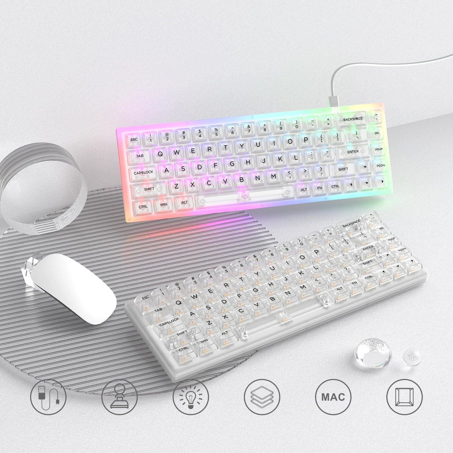 Клавиатура Womier K68 Pro Механическая Проводная с прозрачной RGB Подсветкой - купить по