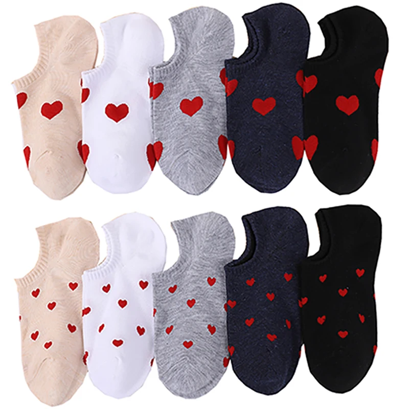 

10 Pair/Lot Shallow Mouth Summer Socks Women Ankle Love Heart Solid Short Kawaii Cotton Socks Set Fashion Breathable Cool Sokken