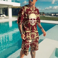 summer mens skull 3d print tracksuit 2 piece t shirt shorts suit casual streetwear jogging outdoor man outfit oversized clothes