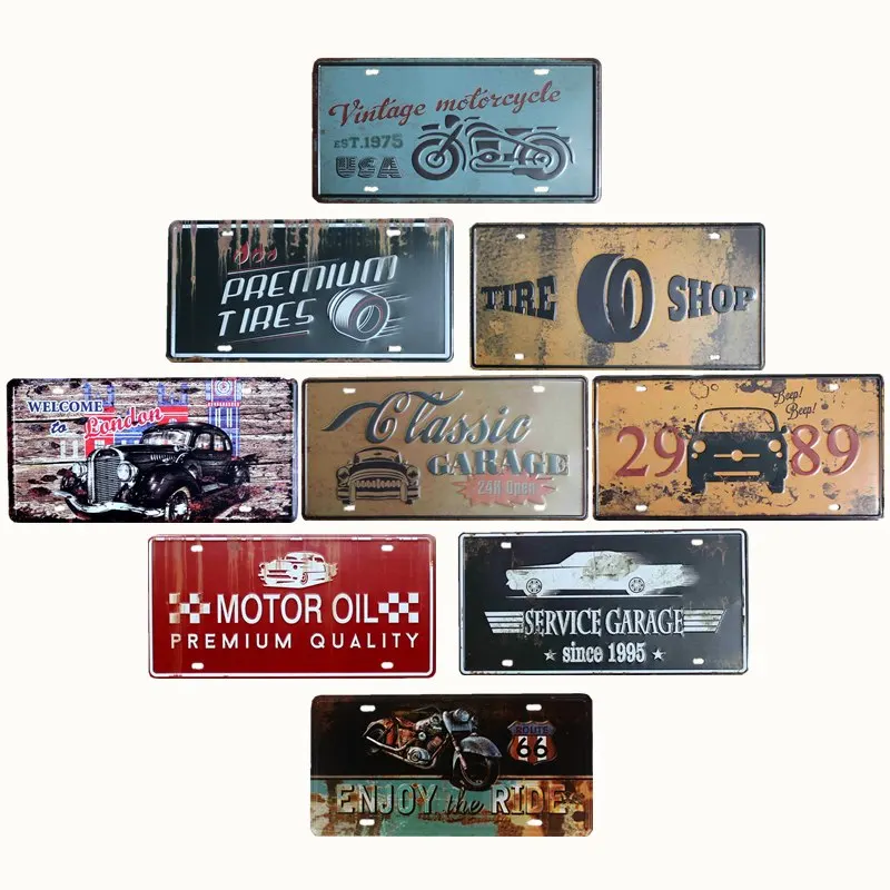 

Plaque Vintage Car Plates Bar Decorative License Plate Garage Sign Apartment Living Room Wall Metal Home Decor 15x30cm