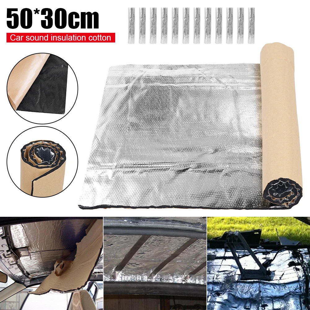 

12Pcs 10mm Car Sound Insulation Mat Heat Shield Sound Deadener Firewall Soundproofing Acoustic Car Sound Deadening Mat 50x30cm