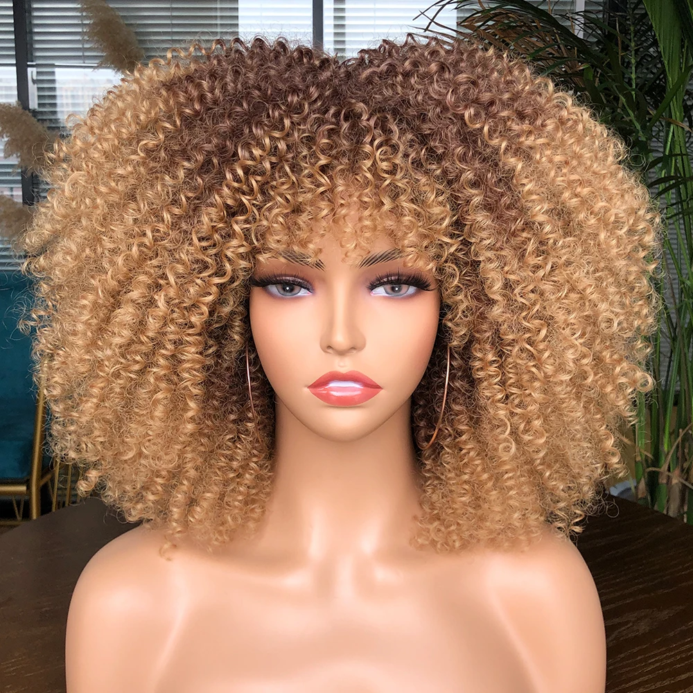 Парик с короткими волосами афро кудрявые челкой для чернокожих женщин Косплей