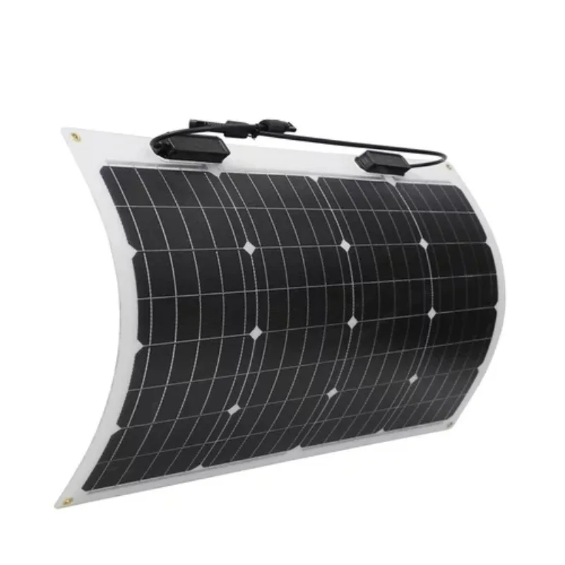 Solar Panel 50 Watt 12 Volt Monocrystalline Flexible Bendable Mono Off-Grid Charger for Marine RV Cabin Van Car Uneven Surfaces