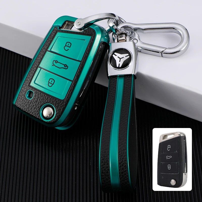 

Leather TPU Car Key Case Cover For Volkswagen VW Golf 7 MK7 Passat Sagitar Lavida Plus Tiguan L T-roc Polo Tharu Bora Keychain