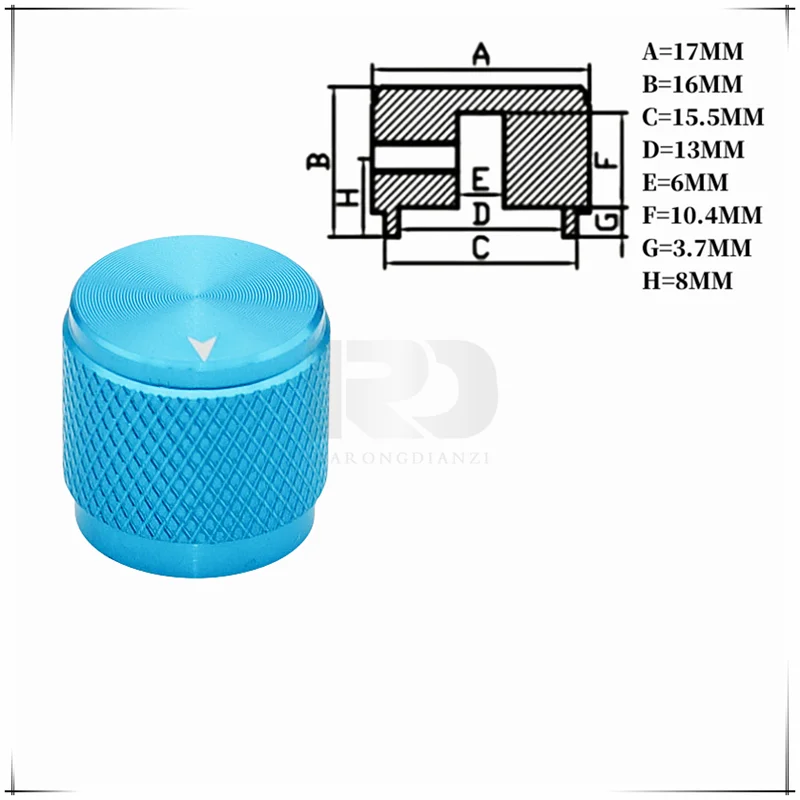 

1 шт., 17 × 16 мм, полностью алюминиевая крышка ручки с твердым сердечником, регулировочная крышка потенциометра, крышка ручки громкости, круглое отверстие 6,0 мм