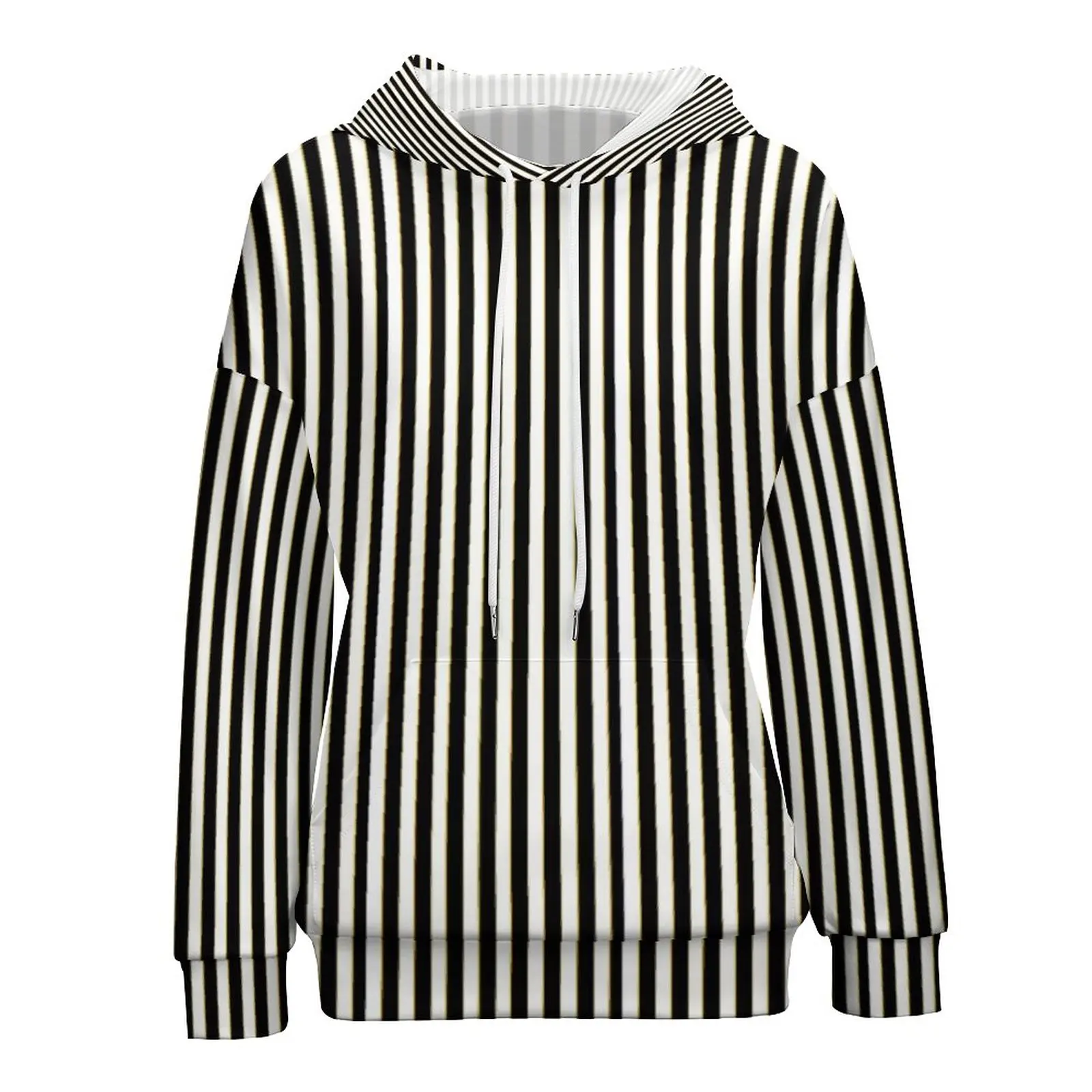 

Vertical Striped Hoodies Black White Lines Harajuku Hoodie Female Long Sleeve Oversized Classic Pattern Hooded Sweatshirts