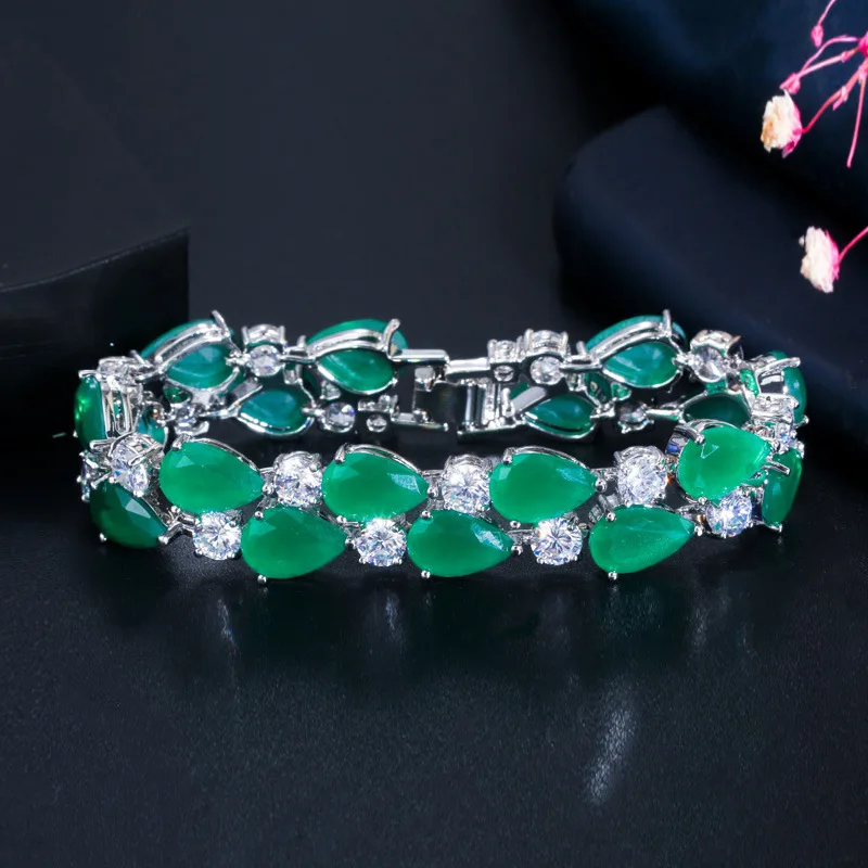 

Geometric Natural Green Cubic Zircon Stone Luxury Wide Big Bracelet Bangle for Women Jewelry Party Accessories