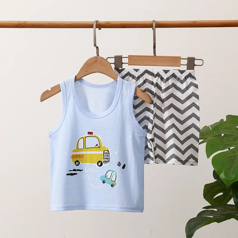 

Summer Kids Boys Clothes Vest Suit 2 Piece Clothing Dinasaur Toddler Costume Summer Wear 9months To 6years Outfit Boys Tracksuit