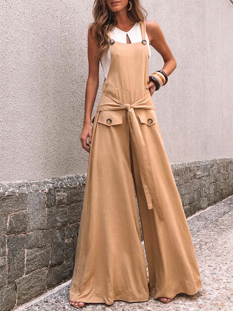 

Sets Outfits 2022 Summer Button Decor Knitted Flowy Suspender Jumpsuit Of One Fashion Casual Pieces For Women Free Shipping