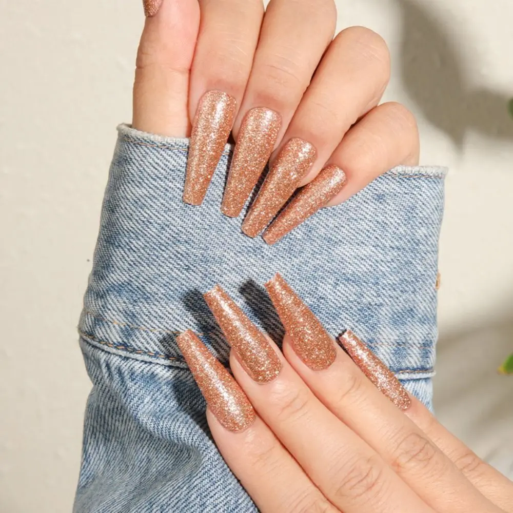 

Nail Tips DIY Wearable Press on Nails Long French Fake Nails sharp-flash drill Solid color