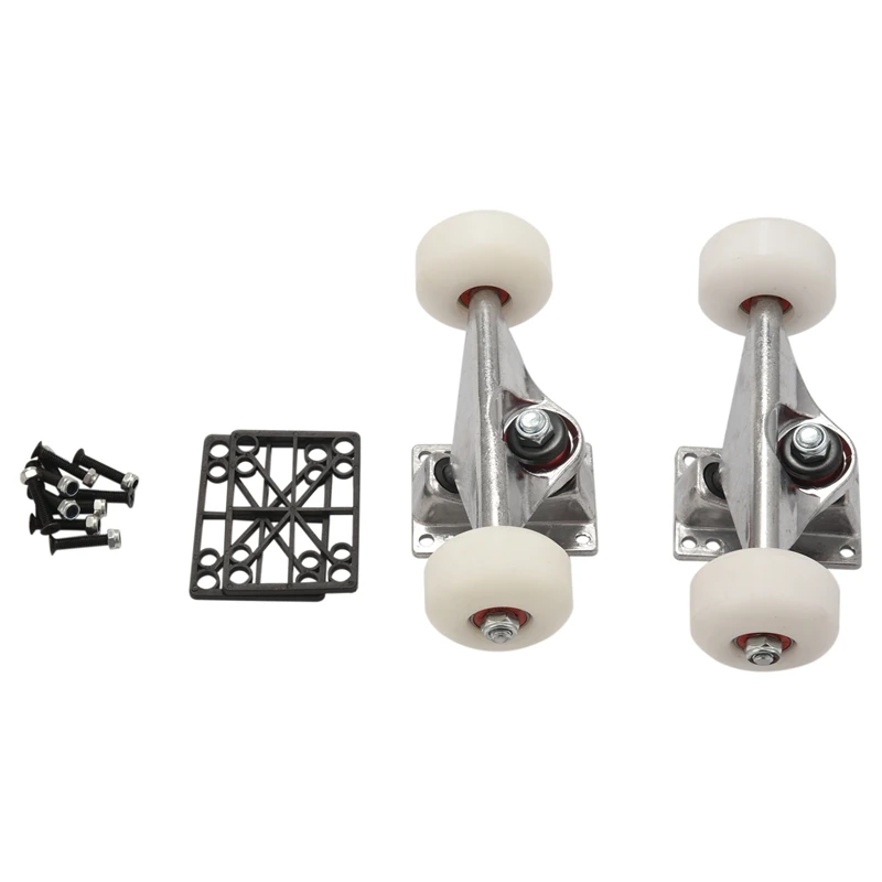 

2 Sets Skate Board Wheels Aluminum Alloy Skateboard Trucks Rubber Four-Wheel Longboard Parts Mini Cruiser