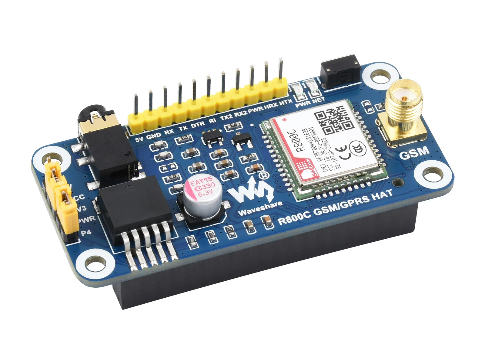 Фото Waveshare R800C GSM/GPRS HAT поддерживает SMS, телефонные звонки, GPRS, TCP/IP, DTMF, HTTP, FTP, интерфейс UART. №3