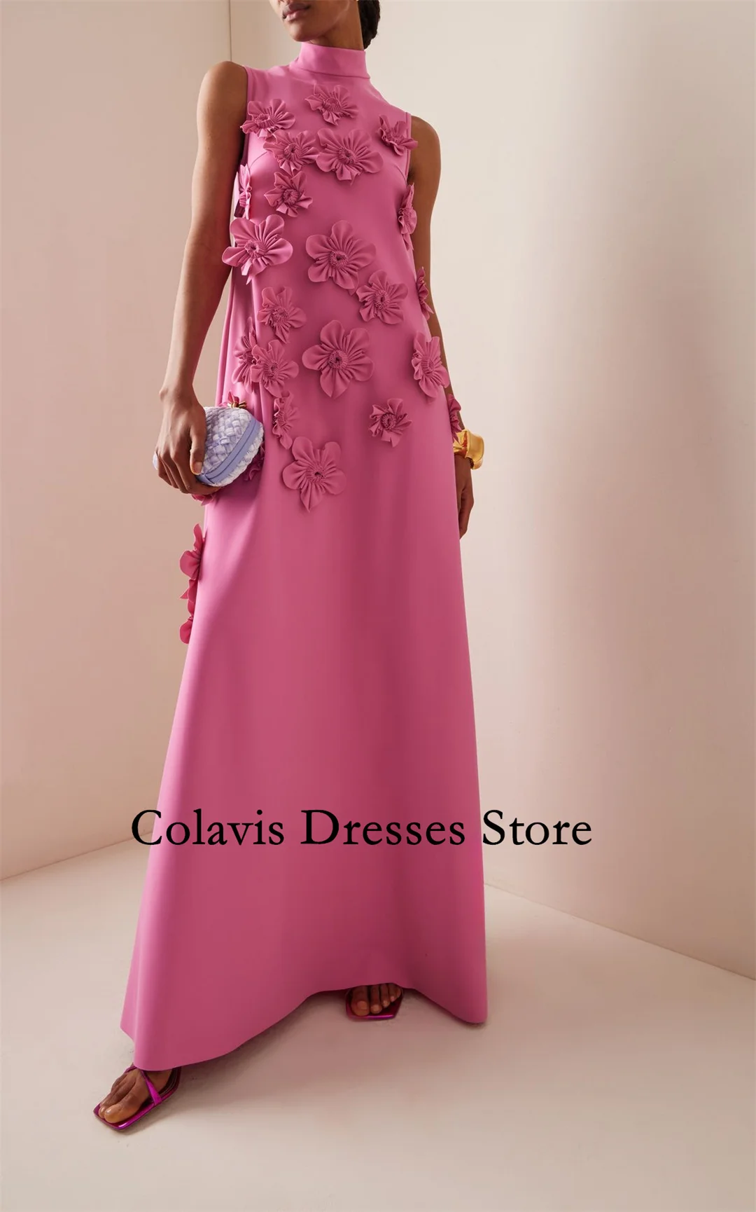 Colavis с высоким воротом и 3D цветами 2024 новое женское платье макси на заказ для