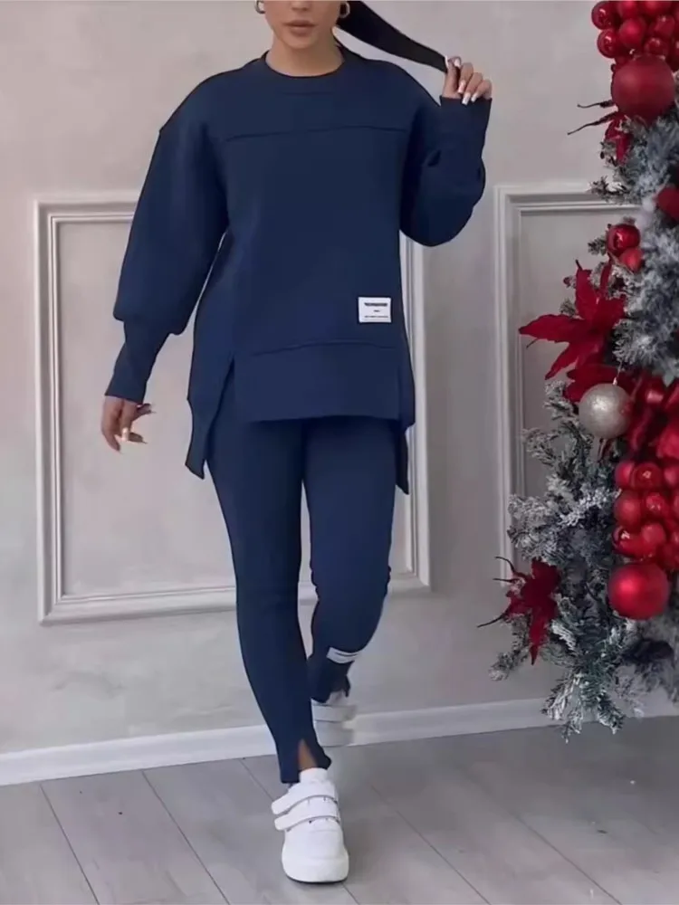 Женский спортивный костюм из двух предметов повседневный однотонный Свободный