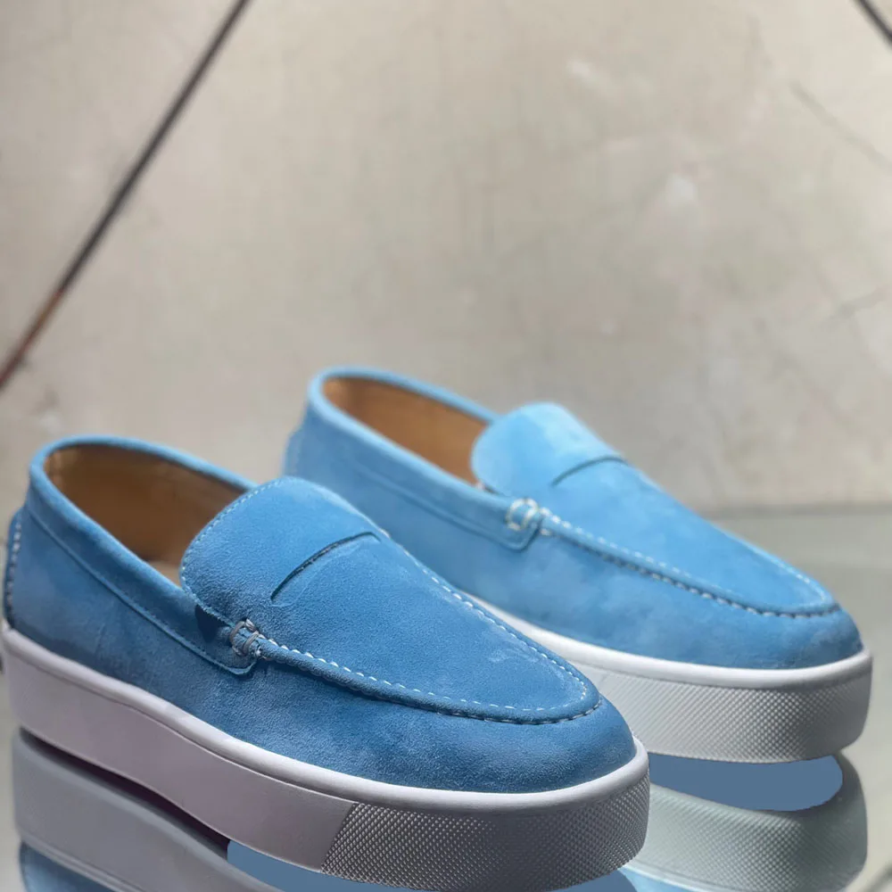 Мужские замшевые туфли низкая подошва повседневные на толстой подошве лоферы