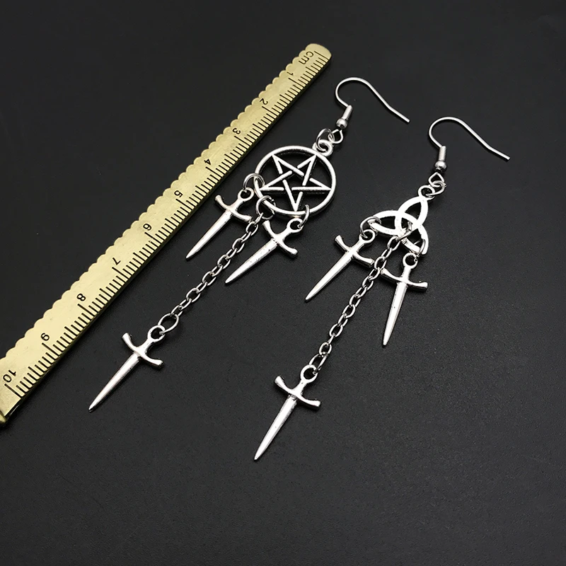 Готические серьги-мечи в виде пентаграммы для женщин серебряные кольца Huggie