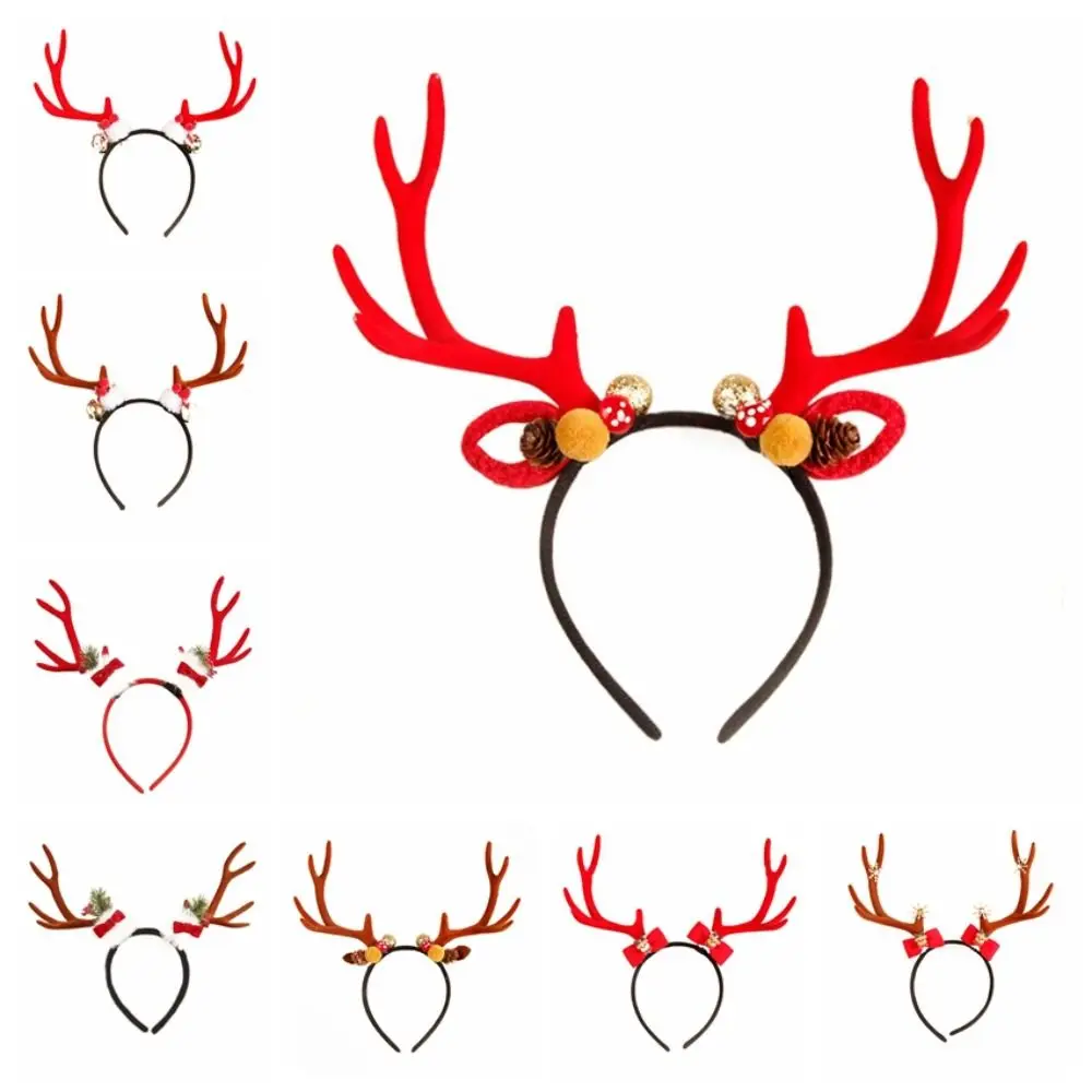 Рождественская повязка на голову с колокольчиком и бантом цветок рог оленя для