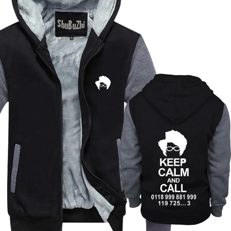 

Winter Hooded Men Fleece Hoodies The IT Crowd Keep Calm and Call Printed Coat Roy Computer Programmer Jacket Men Hoodies