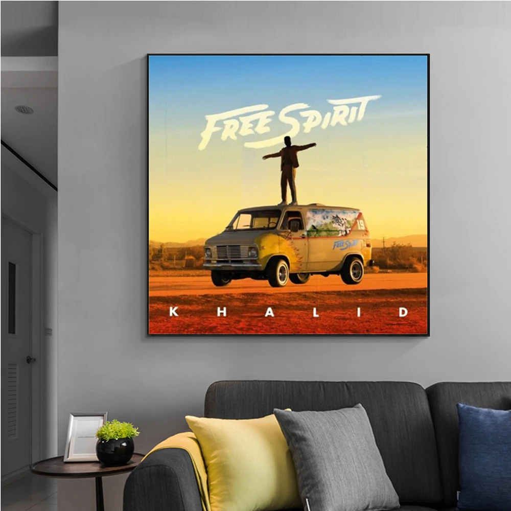 Khalid Free Spirit Suncity музыкальный альбом Обложка певец звезда холст живопись Постер