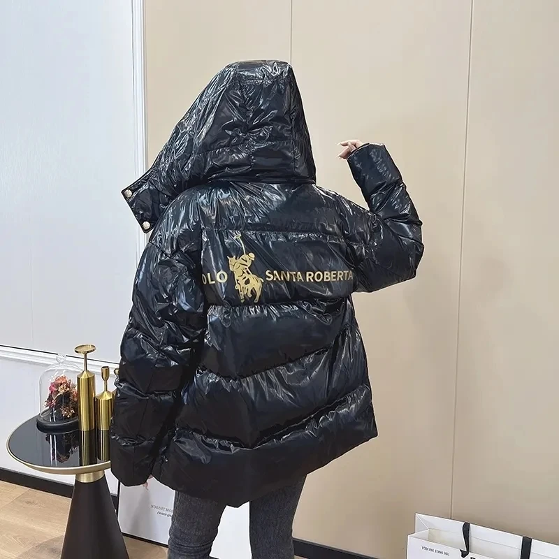 Down Jacket Women 2022 Winter New Korean Bright Fashion Casual White Duck Down Coat Female Hooded Loose Thick Warm Parkas