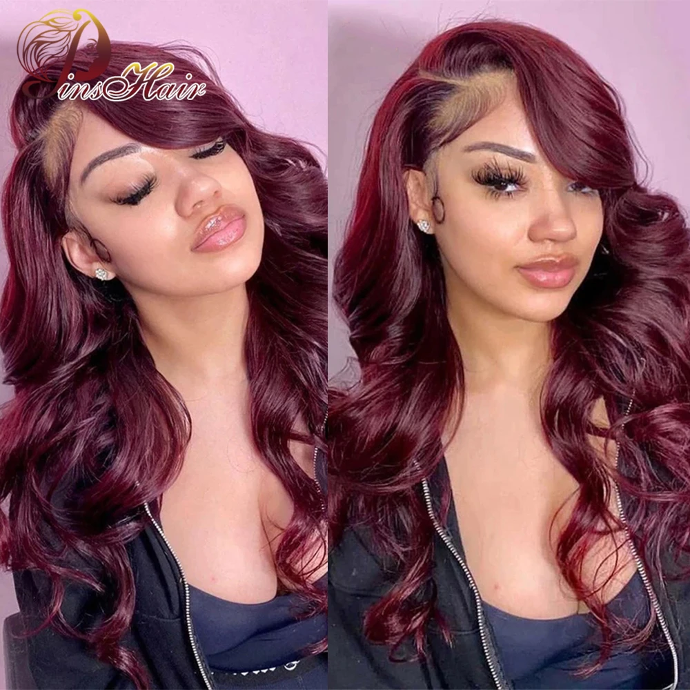 

Brazilian 13x4 HD Transparent Lace Front Human Hair Wigs Burgundy 99j Red Body Wave Lace Frontal Wigs Pre Plucked With Baby Hair