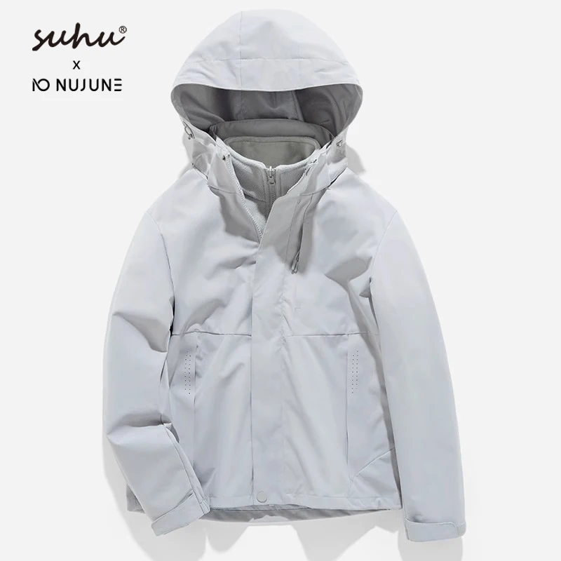 NuJune X SUH Three-in-one trendy brand ski jacket with fleece lining windproof and warm detachable two pieces for men women