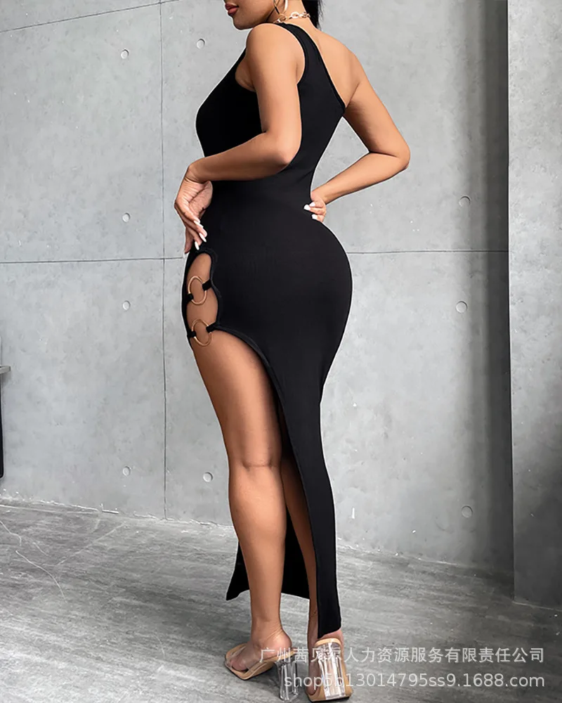

Black Asymmetric Dress Dress Women Summer 2022 New Sexy Sleeveless Midi Dresses